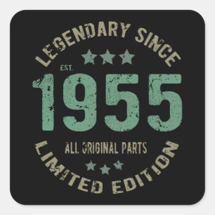 Sticker Carré Original depuis 1955 Légende Vintage Cadeau d'anni
