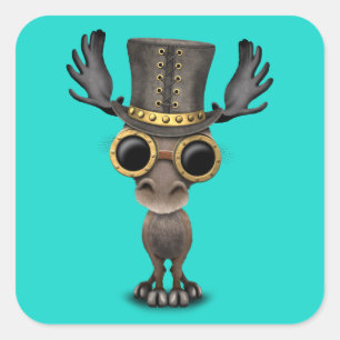 Sticker Carré Orignaux mignons de bébé de Steampunk