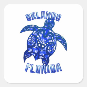 Sticker Carré Orlando Florida Vacances Tortue Tribale