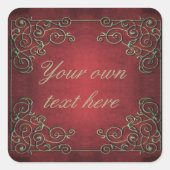 Sticker Carré Ornate Antique Red and Gold Custom Text (Devant)