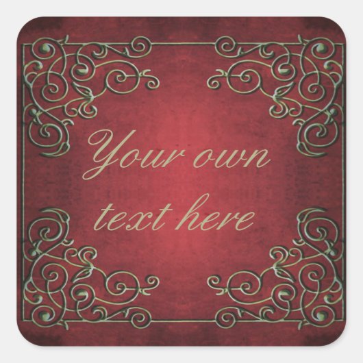 Sticker Carré Ornate Antique Red and Gold Custom Text (Devant)