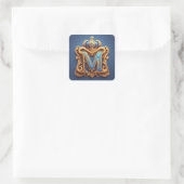 Sticker Carré Ornate Gold Letter M With Crown Frame Design (Sac)