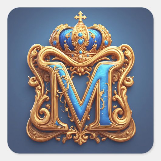 Sticker Carré Ornate Gold Letter M With Crown Frame Design (Devant)