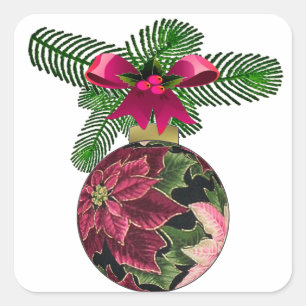 Sticker Carré Ornement Bourgogne Poinsettia Rétro 50