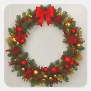 Sticker Carré Ornement de la couronne de Noël
