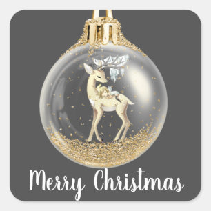 Sticker Carré Ornement de scène de cerfs de Noël magique