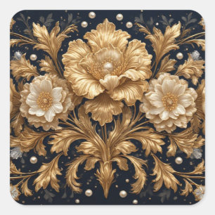 Sticker Carré Ornement floral doré