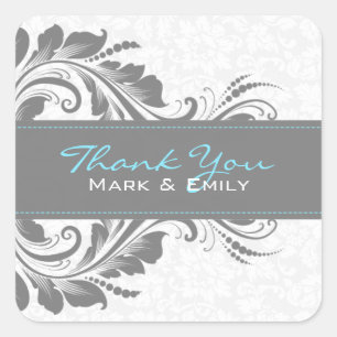 Sticker Carré Ornement Floral Gris Et Blanc