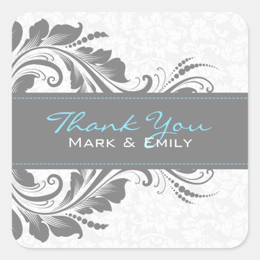 Sticker Carré Ornement Floral Gris Et Blanc (Devant)