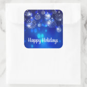 Sticker Carré Ornements Blancs Sur Bleu Joyeux Vacances (Sac)