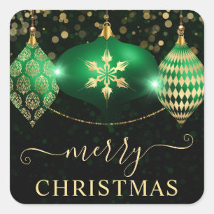 Sticker Carré Ornements Boules de Noël Vert et Or