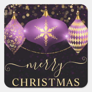 Sticker Carré Ornements Boules de Noël Violet et Or
