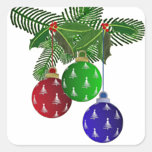 Sticker Carré Ornements Colorés pour l'Arbre de Noël