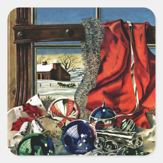 Sticker Carré Ornements de Noël (Devant)