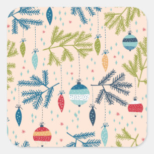 Sticker Carré Ornements de Noël à l'ancienne accrochés aux arbre