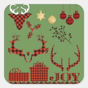 Sticker Carré Ornements de plaid de Noël
