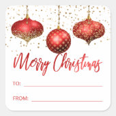 Sticker Carré Ornements en or rouge glamour Joyeux Noël à partir (Devant)