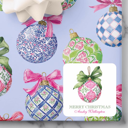 Sticker Carré Ornements Préppy Christmas Baubles
