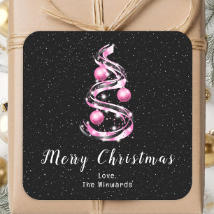 Sticker Carré Ornements Rose et Noir Joyeux Noël