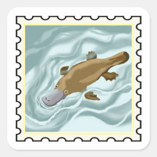 Sticker Carré Ornithorynque mignon nageant timbre australien art