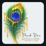 Sticker Carré Orpaillement Doré Beauté Glam Plume de Paon<br><div class="desc">Autocollants Orpaillement Doré Beauté Glam Plume de Paon</div>