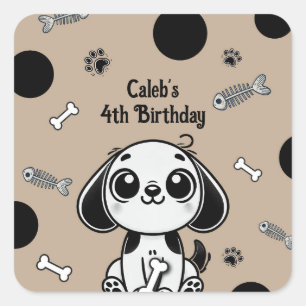Sticker Carré Os de Poisson Marron et Noirs Fête d'Anniversaire 