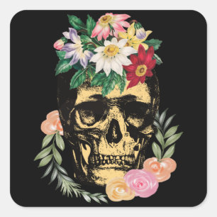 Sticker Carré Os Et Fleurs