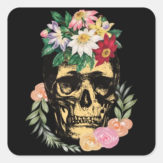 Sticker Carré Os Et Fleurs (Devant)