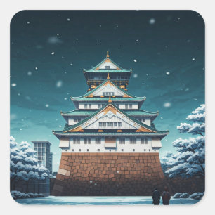 Sticker Carré Osaka Castle Japan Voyage de nuit