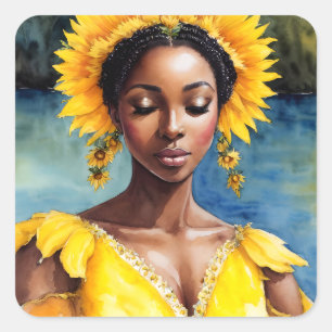 Sticker Carré Oshun Afrique Orisha Aquarelle Art