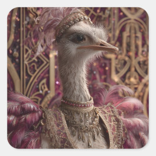 Sticker Carré Ostrich dans Ornate Royal Gown et Couronne
