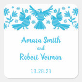 STICKER CARRÉ OTOMI MEXICAIN, OISEAUX, FLEURS (Devant)