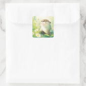 Sticker Carré Otter Holding Flower in Green Daisy and Lily Pad (Sac)