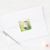 Sticker Carré Otter Holding Flower in Green Daisy and Lily Pad (Enveloppe)