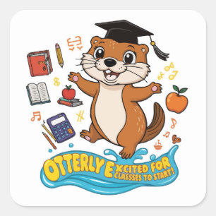 Sticker Carré Otter-ly Excité Retour à l'école mignonne et drôle