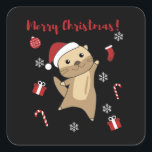 Sticker Carré Otter Noël Neige Animaux d'hiver Otter<br><div class="desc">La loutre à Noël avec des lumières de fées. Animaux amusants avec des cadeaux et de la neige pour les vacances. Aussi drôle pour Noël en juillet. Les loutres sont des animaux mignons et parfaits pour Noël.</div>
