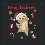 Sticker Carré Otter Noël Neige Animaux d'hiver Otter<br><div class="desc">La loutre à Noël avec des lumières de fées. Animaux amusants avec des cadeaux et de la neige pour les vacances. Aussi drôle pour Noël en juillet. Les loutres sont des animaux mignons et parfaits pour Noël.</div>