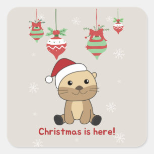 Sticker Carré Otter Noël Neige Animaux d'hiver Otter Carré S
