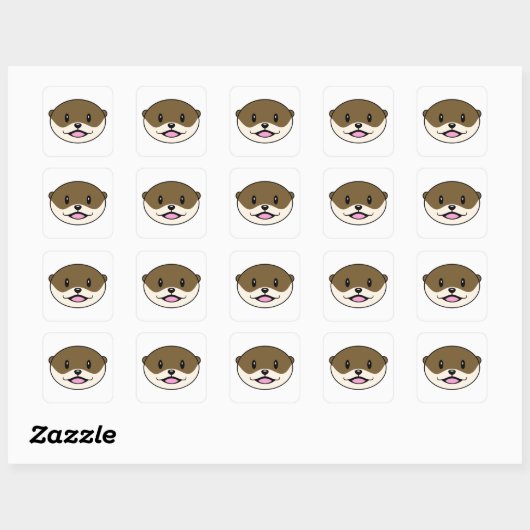 Sticker Carré Otter souriant mignon (Feuille)