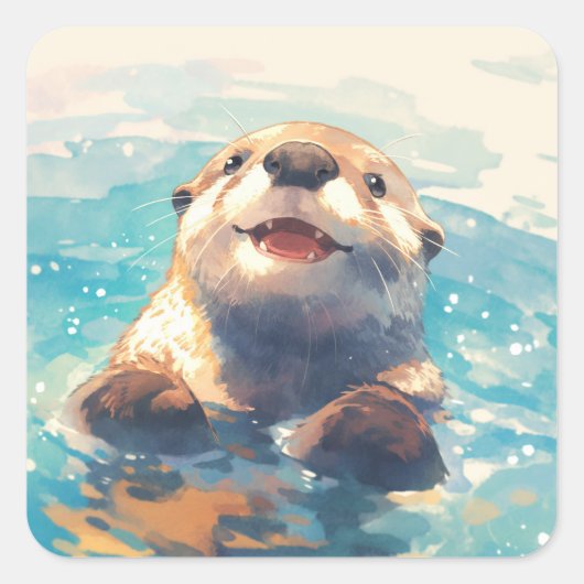 Sticker Carré Otter Splashant À Travers Le Soleil (Devant)
