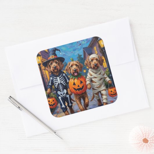 Sticker Carré Otterhound Trick-or-Treating en costumes d'Hallowe (Enveloppe)