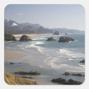 Sticker Carré OU, côte de l'Oregon, Ecola State Park, vue de
