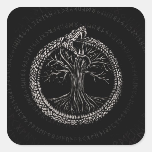 Sticker Carré Ouroboros avec arbre de vie (Devant)
