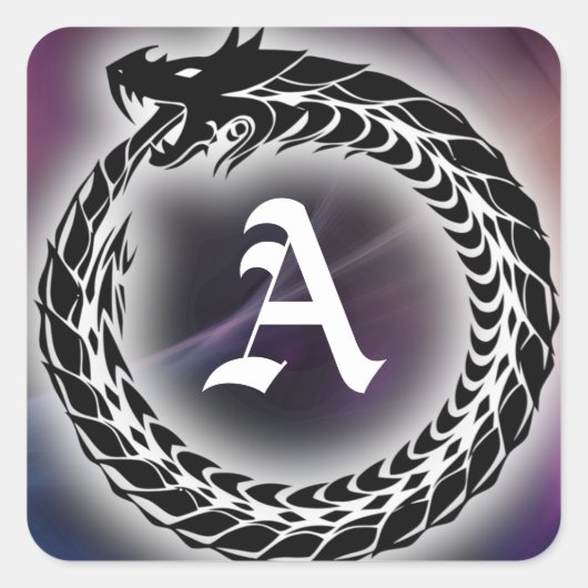 Sticker Carré Ouroboros Dragon Mange Tail | Monogramme gothique (Devant)