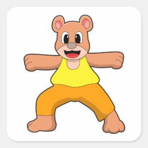 Sticker Carré Ours au Yoga en position debout