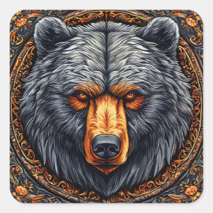 Sticker Carré Ours avec décoration florale pour amoureux de la n