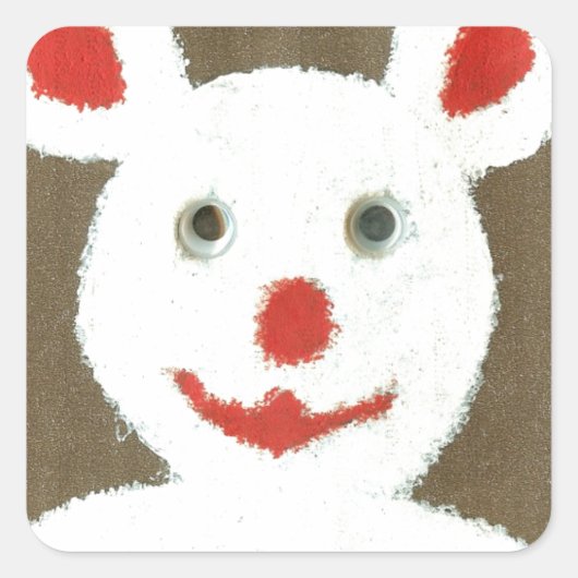 Sticker Carré Ours blanc avec nez rouge, bouche et oreilles (Pèr (Devant)