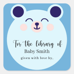 Sticker Carré Ours Bleu - Bibliothèque de Baby Shower