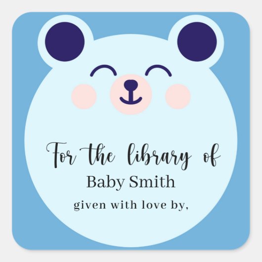 Sticker Carré Ours Bleu - Bibliothèque de Baby Shower (Devant)