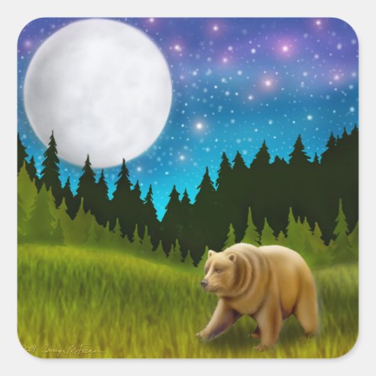 Sticker Carré Ours Brown au clair de lune (Devant)